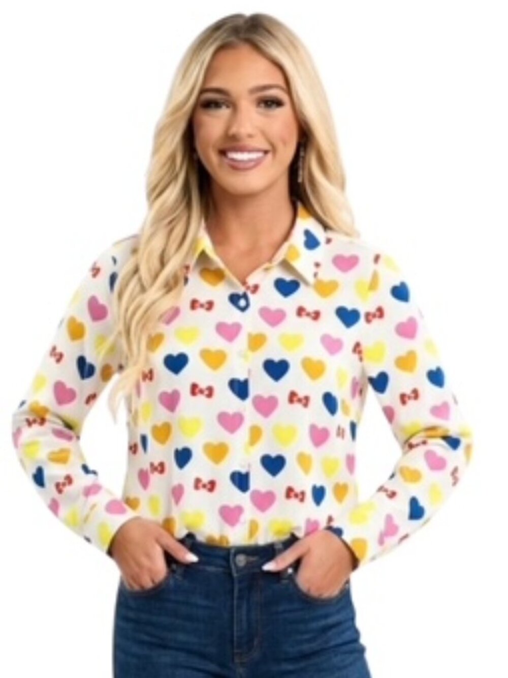 ModCloth X Hello Kitty 1X White Printed Long Sleeve Button Down Shirt EUC